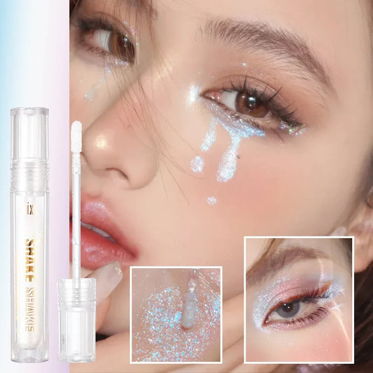 Blushimmer Diamond Liquid Highlight and Face Glitter with pearlescent shine, illuminating high gloss eye shadow and makeup for a luminous look.