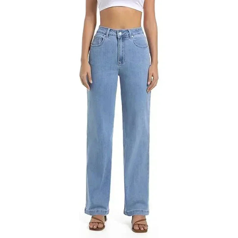 2025 Ins Fashion Jeans Women Comfortable High Waisted White Jeans Girls Thin Stretch Denim Pants Female Straight Leg Trousers