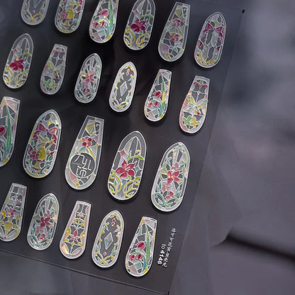 Dream Flower Shell Light Nail Art Stickers by Blushimmer, self-adhesive Japanese flower decals for nail decoration and press-on nails.