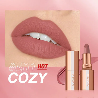 Blushimmer O.TWO.O Matte Lipstick with 14 waterproof, long-lasting, highly pigmented velvet lip tints in various shades.