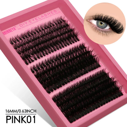 Blushimmer GROINNEYA fluffy thick DIY eyelash clusters with D/DD curl, wispy style for lash extensions, shown in black on a white background.