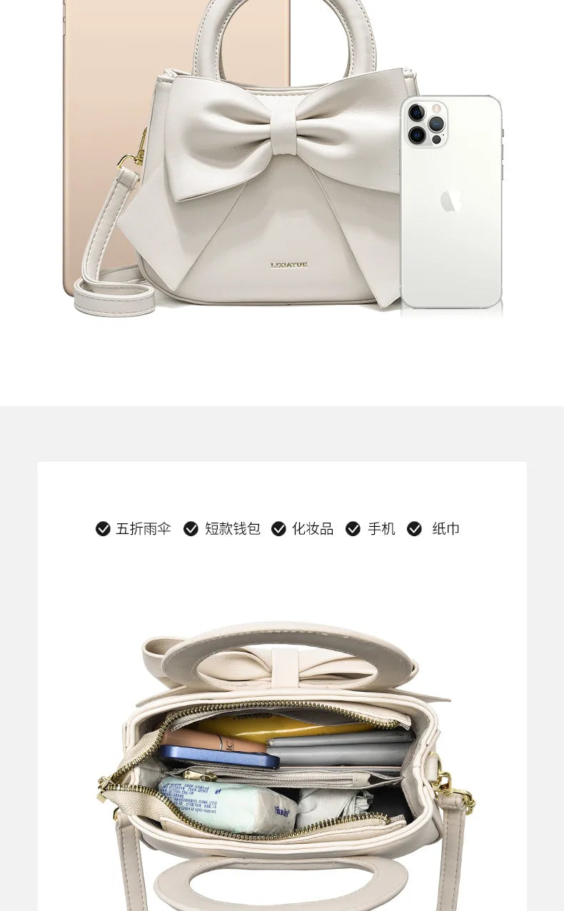 Fashion Casual Handbags For Women Cute Bow Black White Blue Kahki PU Handbags Trendy Daily Shoulder Underarm Bags bolsa feminina