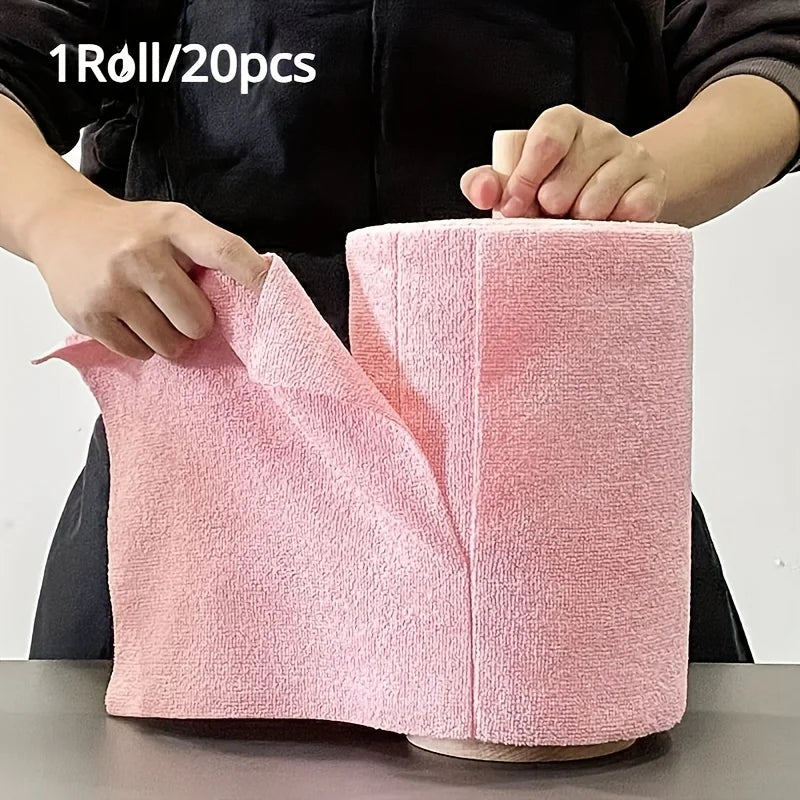 1 roll/20 reusable microfiber cleaning cloths - kitchen towels, multi sided household cloths