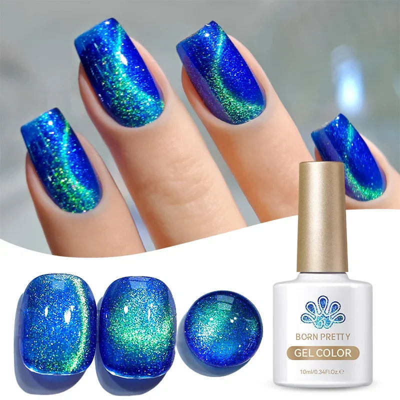 Blushimmer BORN PRETTY 10ml Fruit Purple Grape Cat Magnetic Gel Nail Polish with whitening guava glass beads, vibrant nail color.