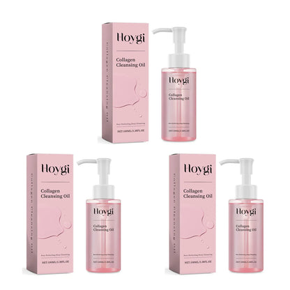 Blushimmer collagen makeup remover oil with jojoba oil, gentle deep cleansing facial cleanser for pores and dirt removal.