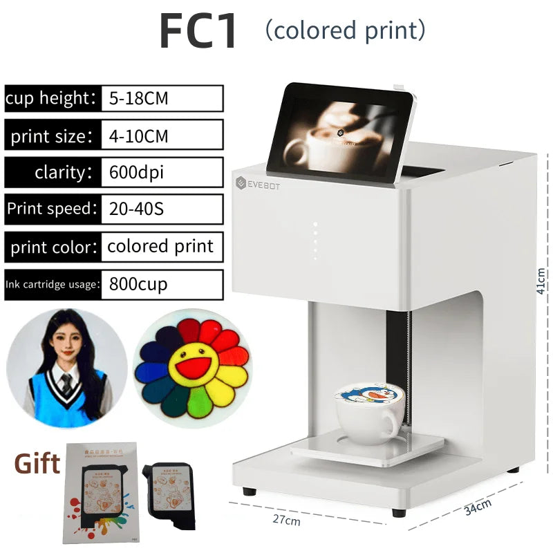 EVEBOT 3d Latte Art Coffee Printer Machine Automatic Beverages Food Selfie With WIFI Connection Printing Edible Ink Cartridges