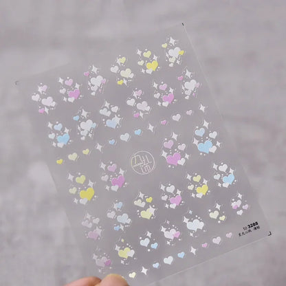 Colorful Cat's Eye 5D gradient nail art stickers with European love heart and crystal geometric designs by Blushimmer for manicure decor.
