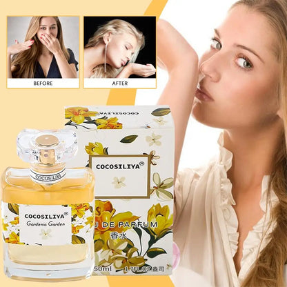 Blushimmer COCOSILIYA women’s floral perfume bottle with Osmanthus, Rose, Lavender, and Gardenia, showcasing a light, fresh scent.