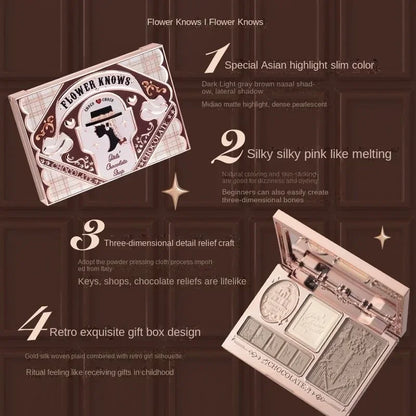 Blushimmer Flower Knows Chocolate Wonder-Shop face palette with highlighter, contour, and bronzer powders for women makeup.