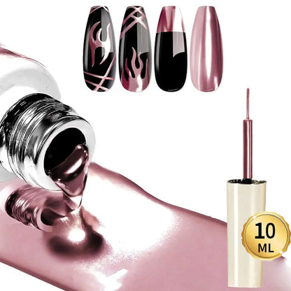 Blushimmer metallic gold mirror effect gel nail polish with French design and flower drawing for UV soak-off gel nails.
