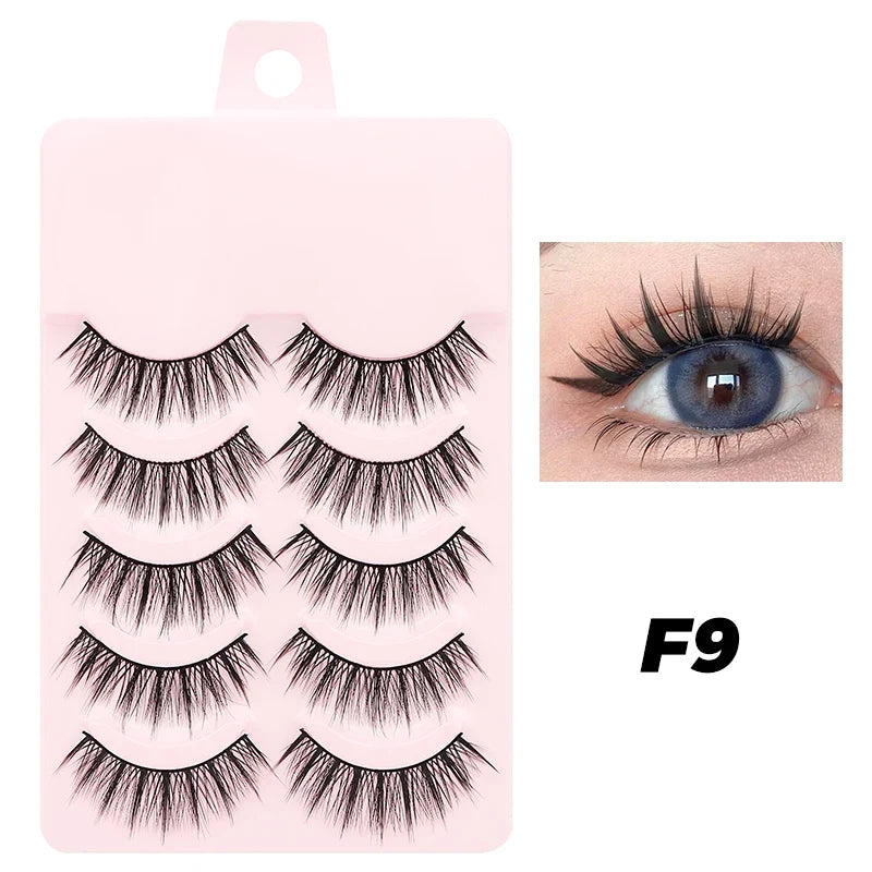 Blushimmer DINGSEN fake anime eyelashes with five pairs of natural-looking, clear band manga-style lashes for daily makeup.