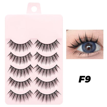 Blushimmer DINGSEN fake anime eyelashes with five pairs of natural-looking, clear band manga-style lashes for daily makeup.