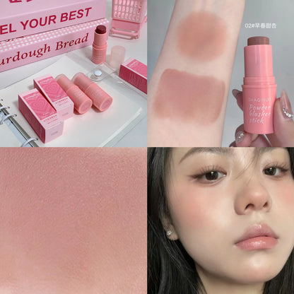 Blushimmer waterproof blush stick in bright coral with natural, long-lasting color for glowing skin and enhanced tone.