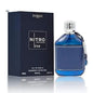 Blushimmer Dumont Nitro Elixir perfume bottle in black, white, blue, green, and red with long-lasting fragrance and natural scent.