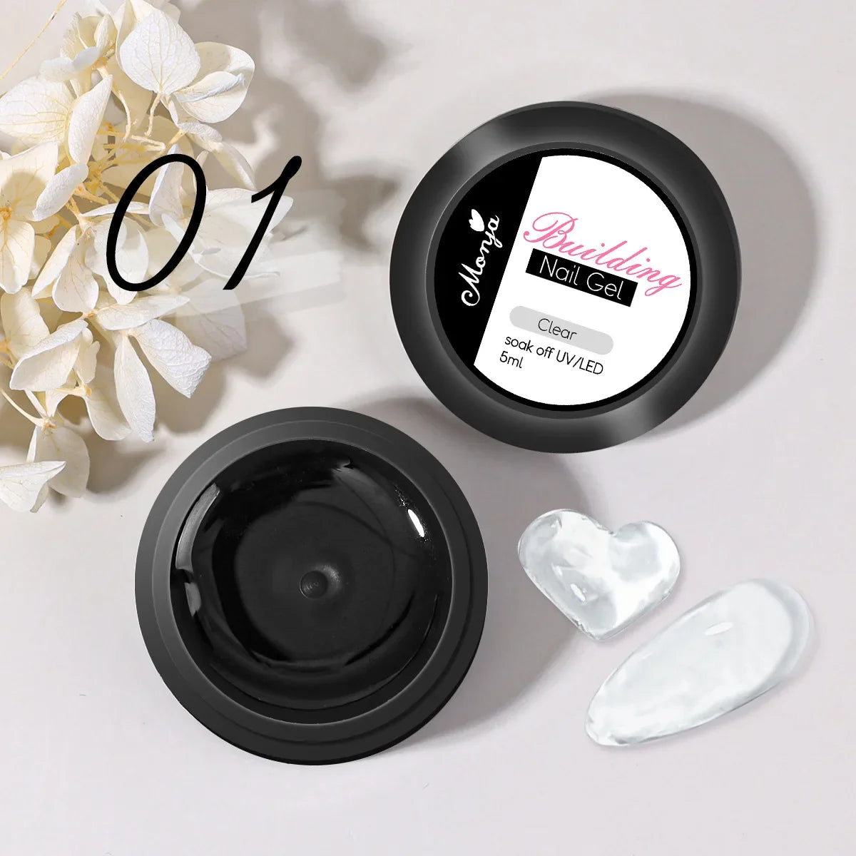 Clear non-stick hand extension gel by Blushimmer, 5/15ml, for 3D shaping, sculpting, and carving in UV/LED gel manicure.
