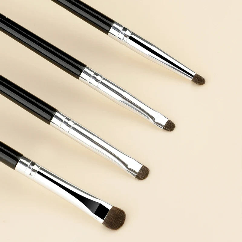 Set of four small Blushimmer eyeshadow brushes with pony hair for detailed eye makeup, eyeliner, smudging, and concealer application.