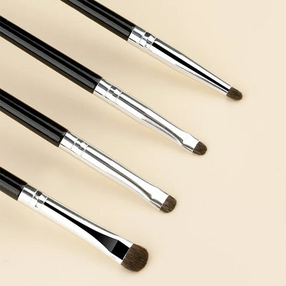 Set of four small Blushimmer eyeshadow brushes with pony hair for detailed eye makeup, eyeliner, smudging, and concealer application.
