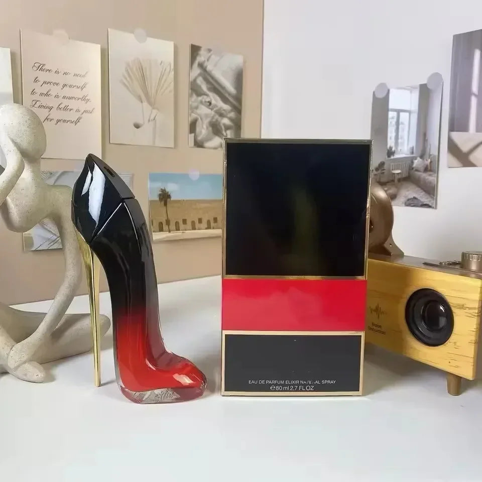 Elegant 80ml women's floral perfume spray by Blushimmer with a high heel bottle design and luxurious fragrance.