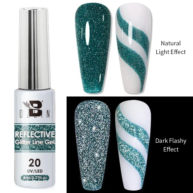 Blushimmer 5ML metallic gel polish in gold and silver with chrome mirror finish for nail art, UV LED semi-permanent nail gel.