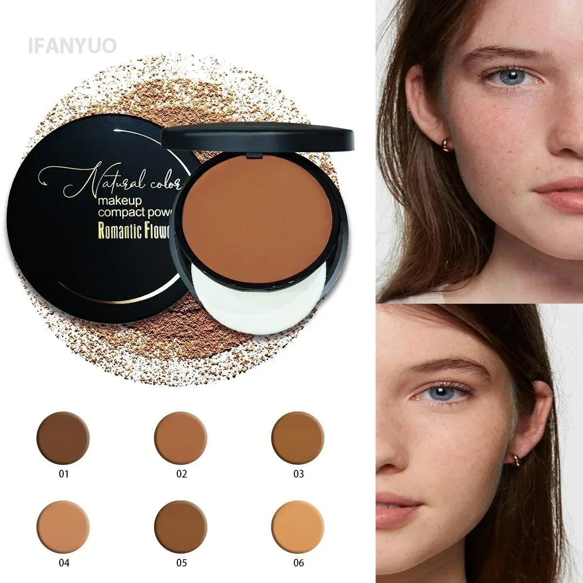 Blushimmer wheat bronzing powder palette with matte finish, concealer, contour, powder puff, and mirror for dark skin.