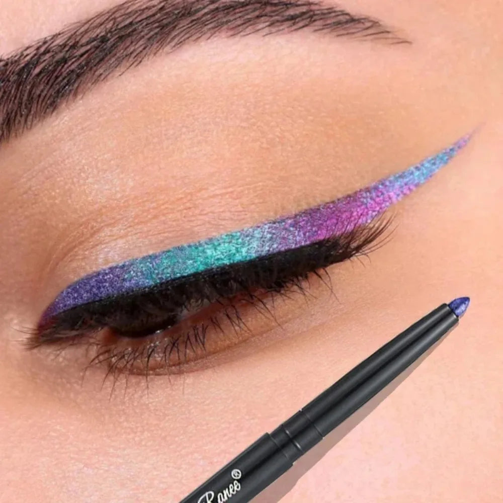 Blushimmer Glitter Aurora Eyeliner Pen with shimmering green and purple metallic finish, multi-chrome eye makeup liquid eyeliner.
