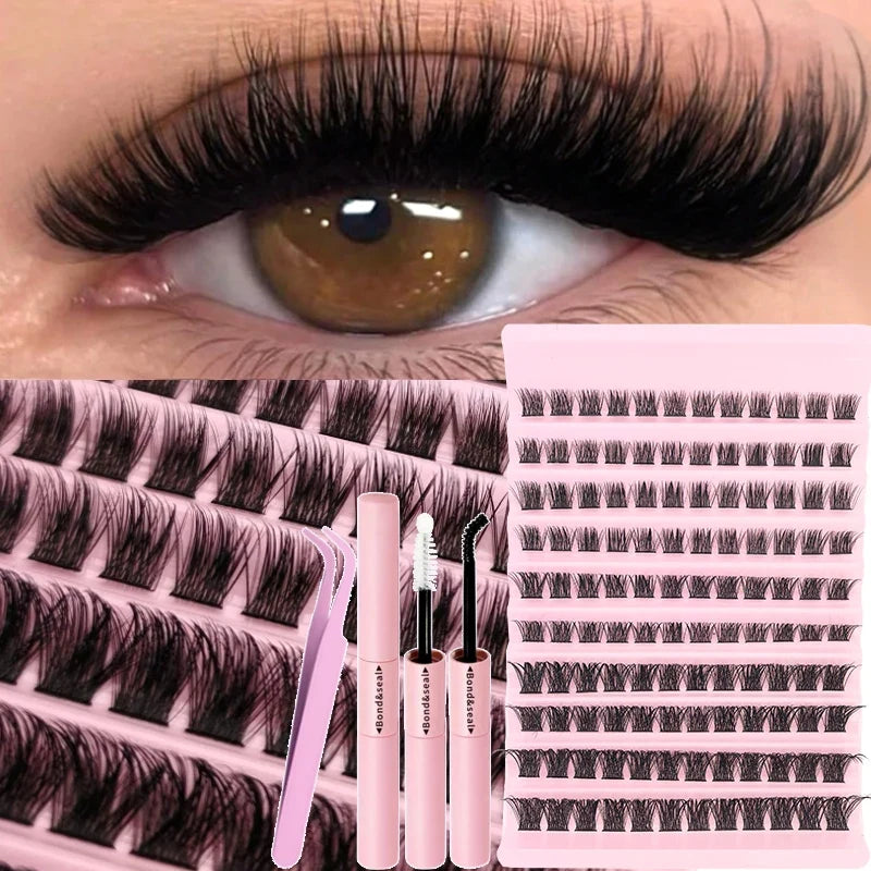 DIY Eyelash Extension Kit Individual Lashes Cluster Mix Lash Clusters with Lash Bond and Seal and Lash Accessories