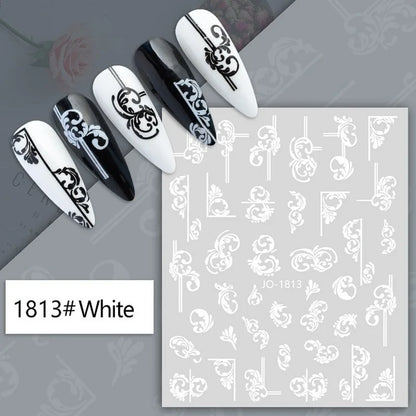Black and white nail art stickers featuring sexy woman and girl designs, press-on nail decals by Blushimmer for stylish nail decoration