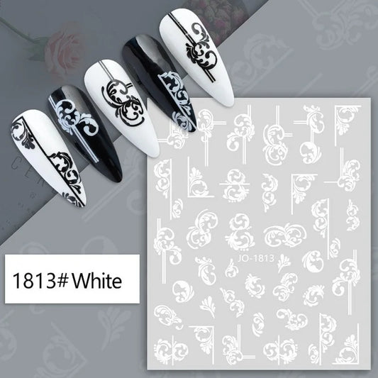 Black and white nail art stickers featuring sexy woman and girl designs, press-on nail decals by Blushimmer for stylish nail decoration