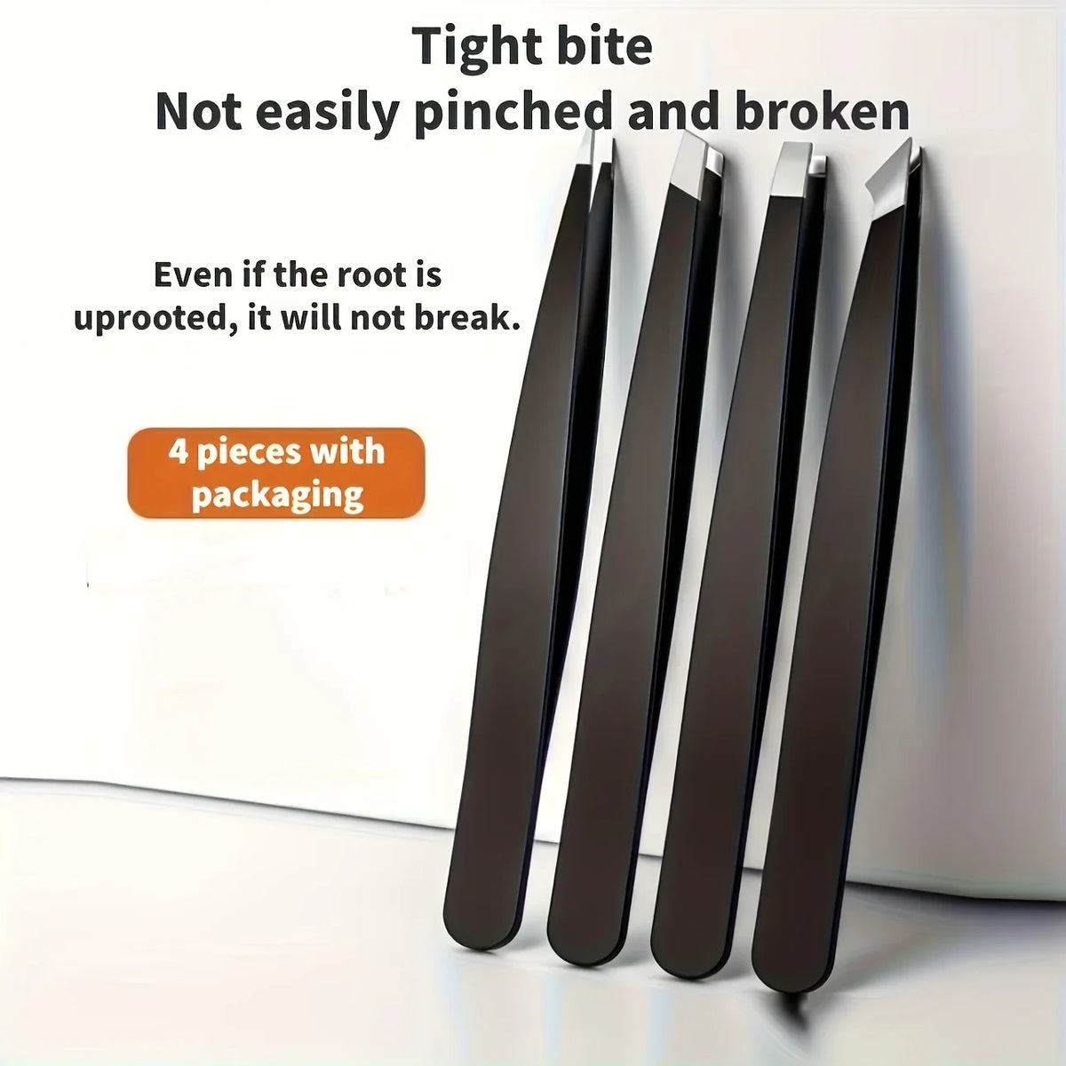 Set of four Blushimmer stainless steel eyebrow tweezers for eyebrows, eyelashes, and beard grooming, ideal for personal care.