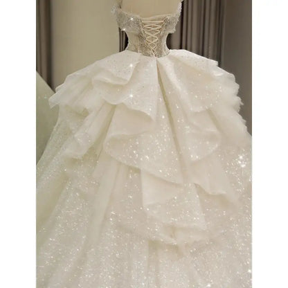 New Off Shoulder Wedding Dress Luxury Bridal Gown EDW324