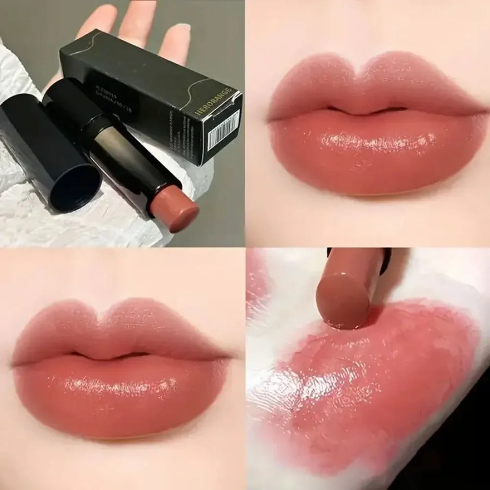 Blushimmer glossy mirror lipstick in red brown shade, moisturizing, waterproof, long-lasting, unisex for holiday and party makeup.