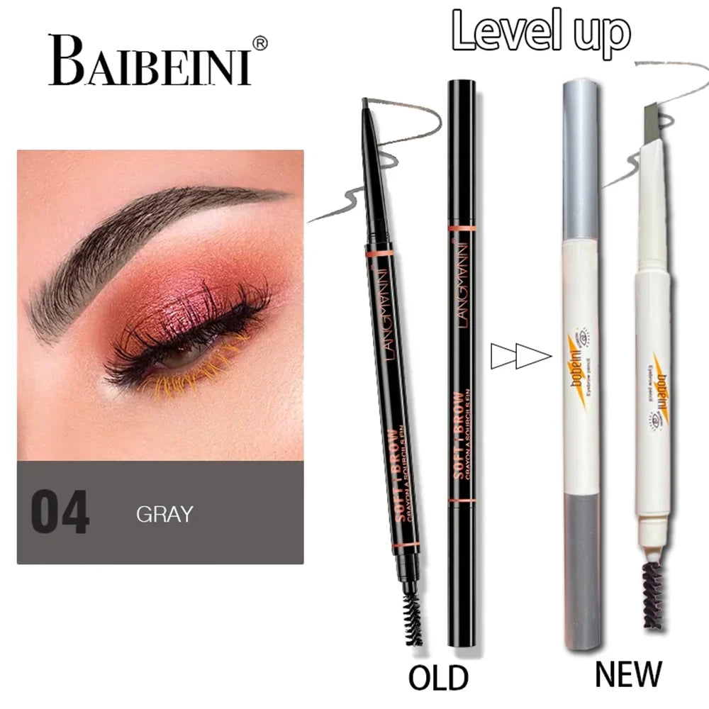 Blushimmer waterproof dual-ended eyebrow pencil with brush tip, featuring auto-rotate design for natural, long-lasting eyebrow contour.
