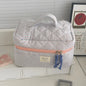 Pink Blushimmer Airfriend makeup bag with soft fabric, featuring a cute cosmetic and toiletry organizer for women's travel essentials.