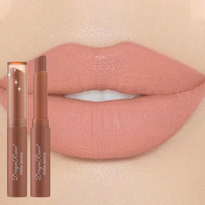 Blushimmer nude matte waterproof lipstick in sexy red velvet shade, long-lasting lip color for women, makeup cosmetic.