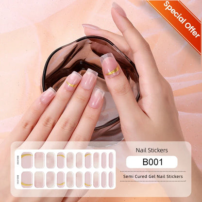 Blushimmer 20 Tips gradient French semi-cured gel nail stickers with full cover nail gel polish wraps for press-on manicure, UV lamp needed.