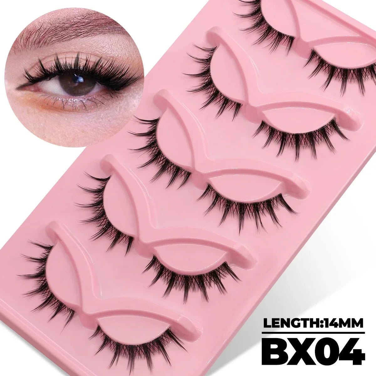 Blushimmer Veltrinay Cat Eye Fake Lashes with clear band, wispy faux mink eyelashes for a natural, dramatic makeup look.