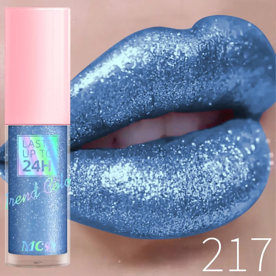Blushimmer 18-color glitter lip gloss with long-lasting waterproof liquid lipstick, pearl shine, sparkling lip makeup for women.