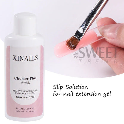 Blushimmer nail degreaser liquid bottle with clear surface and gel polish remover for nail prep and cleaning.