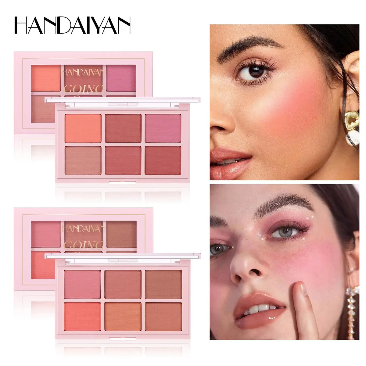 Blushimmer Long Wear Blush Makeup Palette with buildable color, velvet finish, face powder, cheek contouring, and brightening effects.