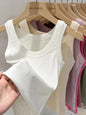 Zjaiss women's solid ribbed round neck tank top, lightweight elastic camisole in neutral color, perfect for summer casual wear.