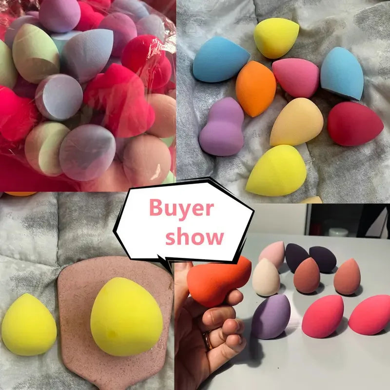 Set of 100, 50, 20, and 10 Blushimmer makeup sponges, soft cosmetic puffs for foundation and air cushion application.