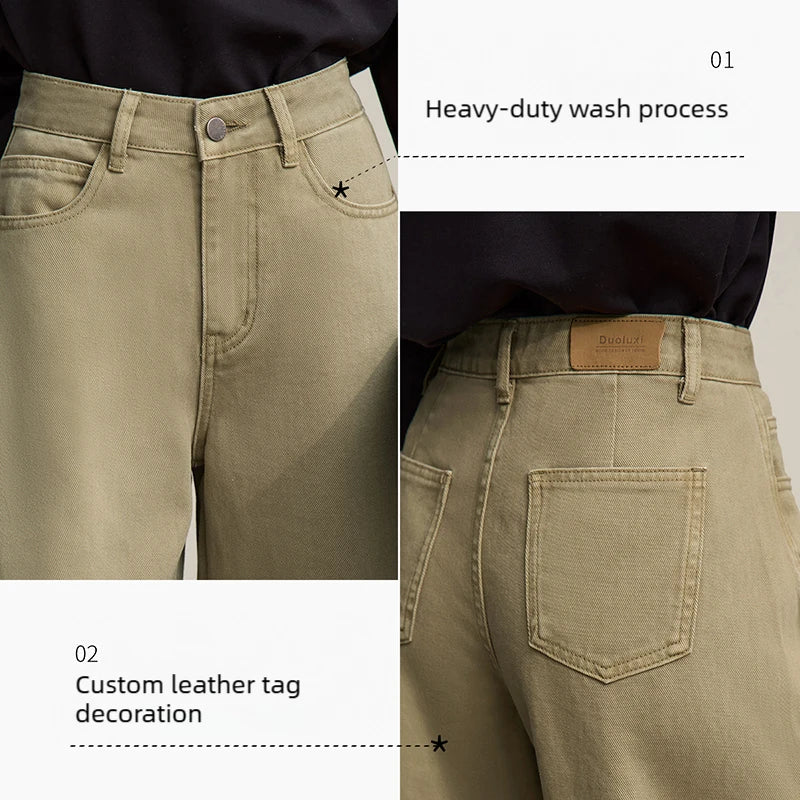 Amii Women Pants 2026 Spring New Casual Retro Denim 100% Cotton Wide-leg Trousers Loose Versatile Solid Women's Jeans 12641116