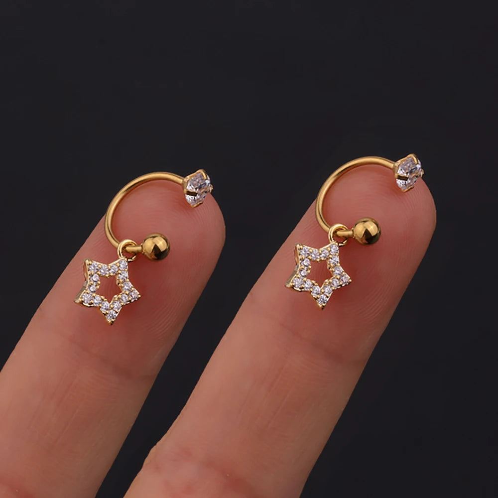 1 Pair Stainless Steel Mini CZ Drop Earring Women Moon Flower Tragus Cartilage Helix Hoop Conch Rook Daith Lobe Piercing Jewelry