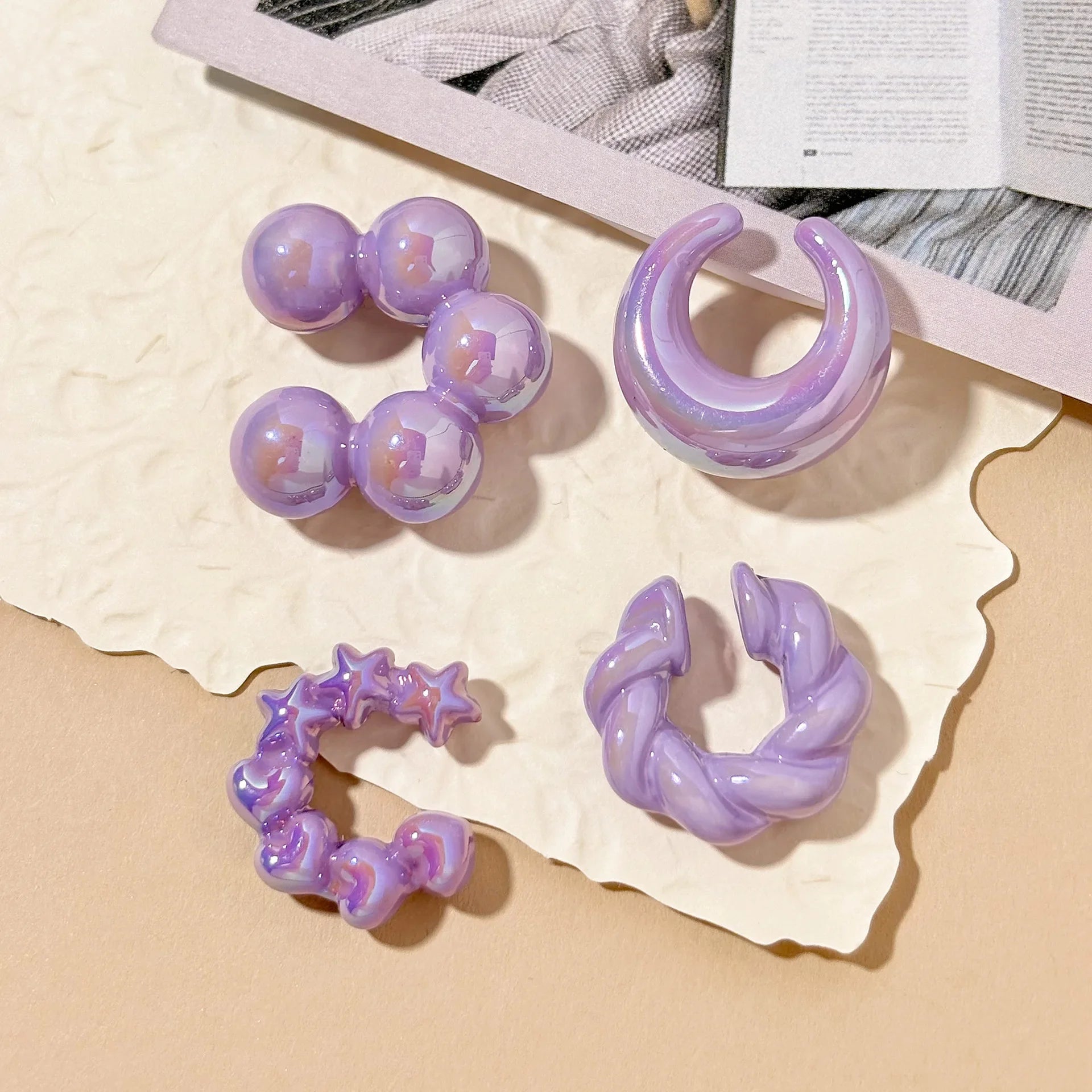 4PCS C-ring No Ear Hole Clip Earrings Ear Bone Clips Transparent Colorful Dopamine Simple High-end Earring Set Jewelry Wholesale