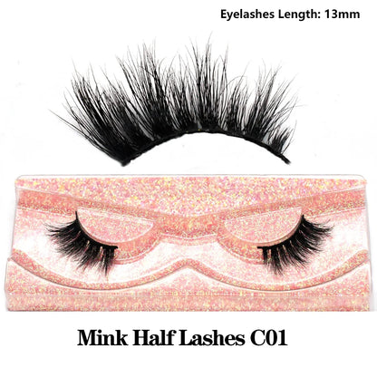 Blushimmer 3D Mink Fluffy Half False Eyelashes, natural soft lightweight strip lashes with clear band for a short, reusable eyelash extension