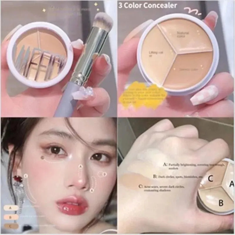 Blushimmer 3-color concealer palette for dark circles and face coverage, featuring professional shades for flawless skin.