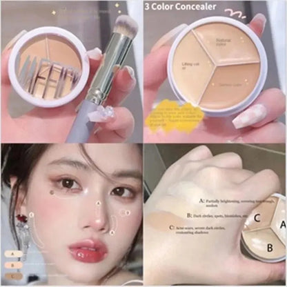 Blushimmer 3-color concealer palette for dark circles and face coverage, featuring professional shades for flawless skin.