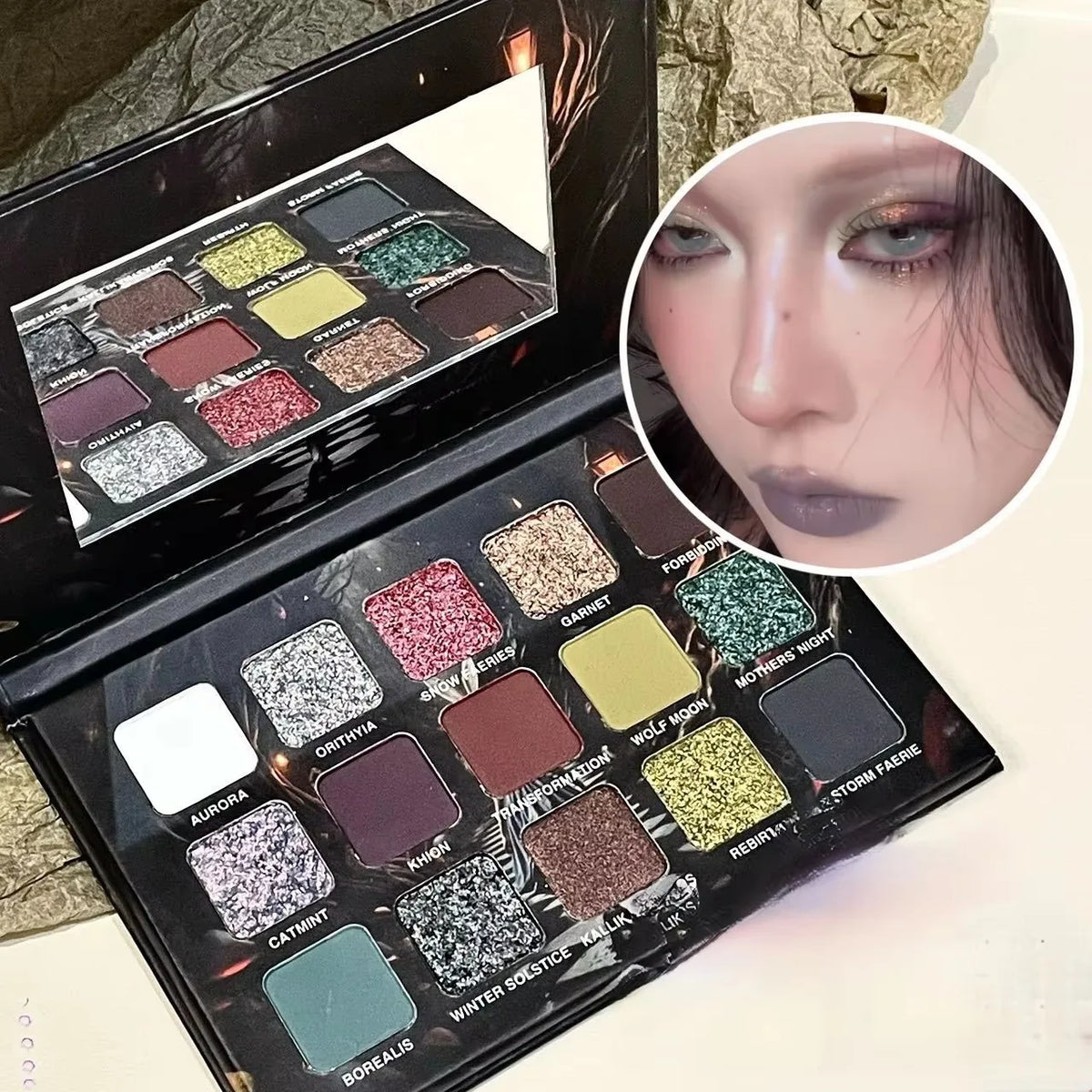 Purple Chameleon 15-Color Eyeshadow Palette by Blushimmer featuring shimmer and matte shades in a sleek compact.