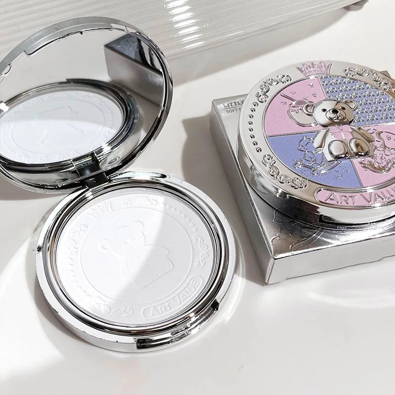 Blushimmer Art Value Bear Knight pressed loose powder in soft focus matte finish for natural makeup setting and brightening.