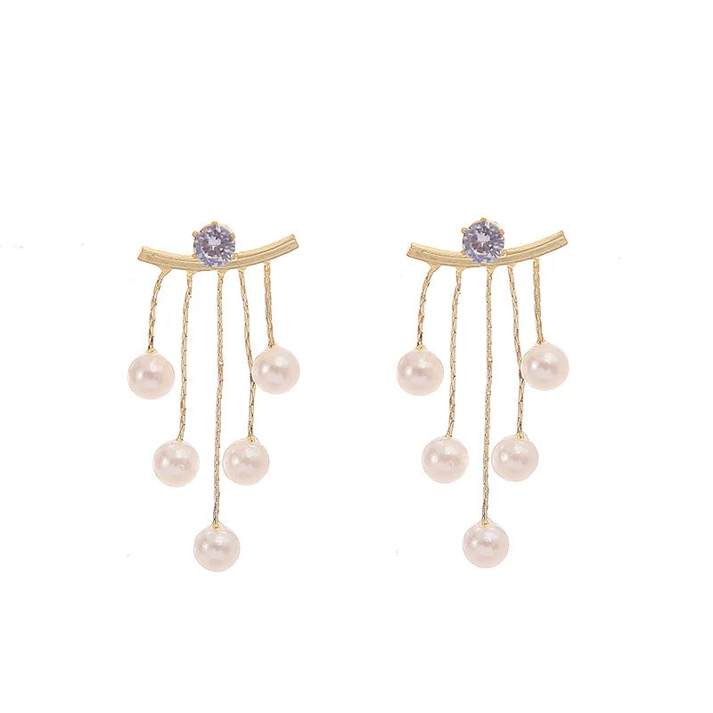 925 Silver Needle Korean Fashion Pearl Tassel Earrings For Women Jewelry 2026 Trending New Luxury Women's Zircon Pearl Earrings